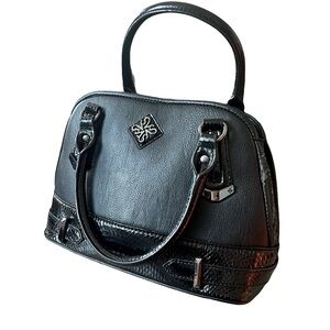 Simply Vera Wang Black Dome Satchel Vegan Leather + Patent + Metal Details NWOT